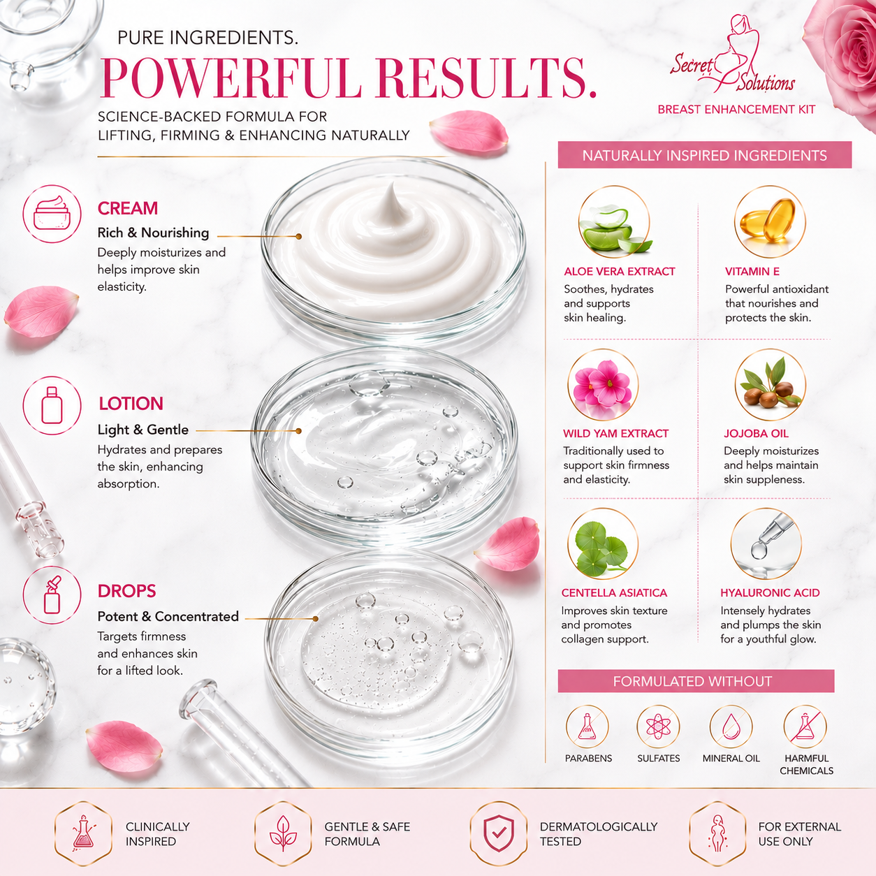 Natural Bust Enhancement & Firming Kit – 3-in-1 Complete Bust Care Formula for Natural-Looking Fullness, Firmer-Looking Skin, Deep Moisturization & Daily Bust Care