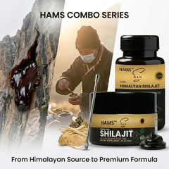 HAMS Pure Himalayan Shilajit Resin & Ashwagandha Combo Pack (Pack of 2) - Authentic Mumijo with 84+ Trace Minerals, Fulvic Acid & Elemental Gold, High Potency, Lab Tested, Vegan, 90g