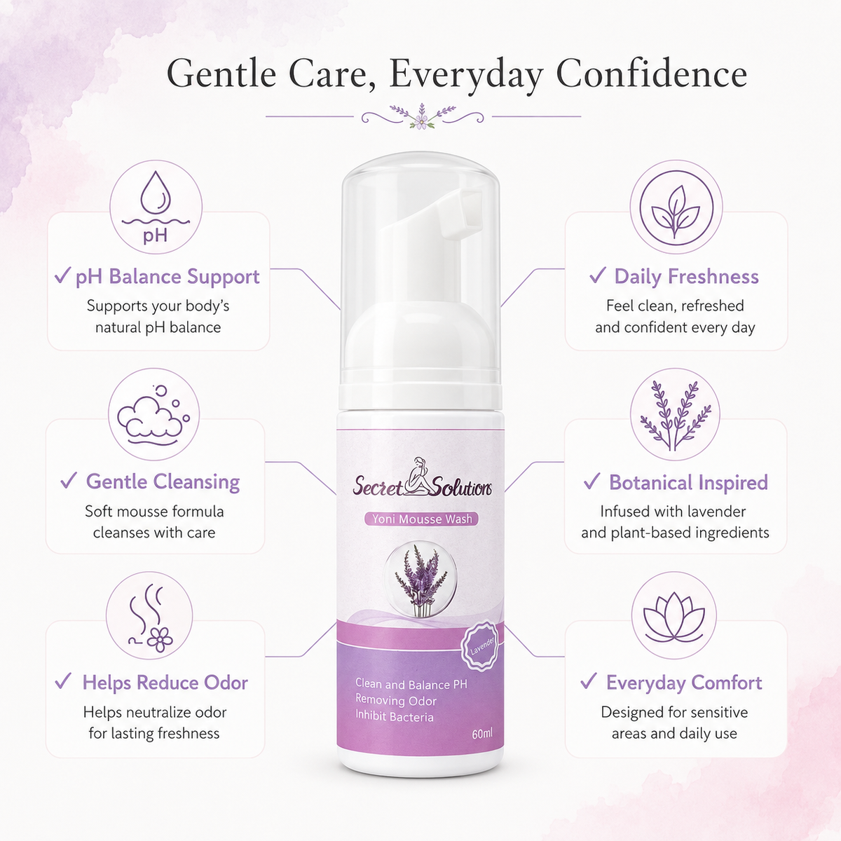 Lavender Yoni Mousse Wash – Gentle Feminine Cleanser, 60ml
