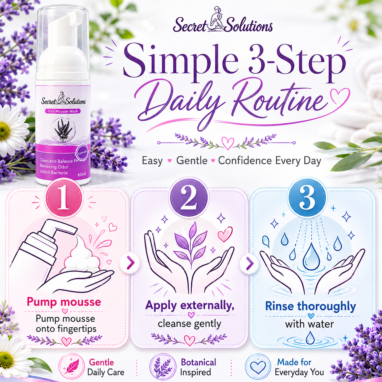 Lavender Yoni Mousse Wash – Gentle Feminine Intimate Cleanser for Daily Freshness | pH Balanced & Botanical Care | 60ml
