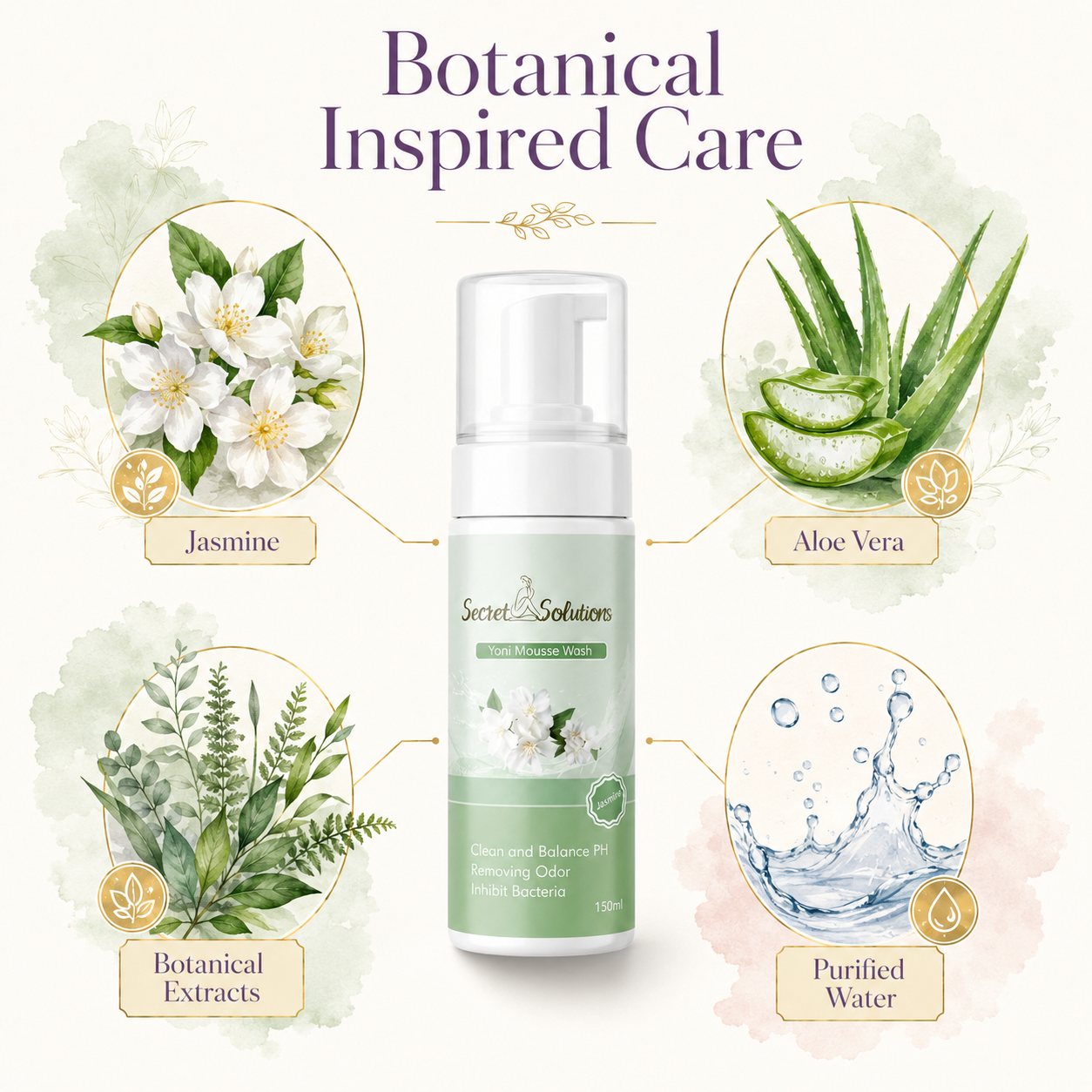 Yoni Mousse Wash – Jasmine Daily Feminine Care Foam Cleanser, pH Balanced Gentle Intimate Wash, Odor Protection, Soft Foam Formula