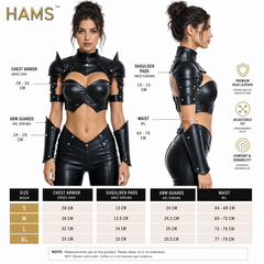 HAMS Women’s Premium Cow Leather Warrior Armor Costume, Black Medieval Cosplay