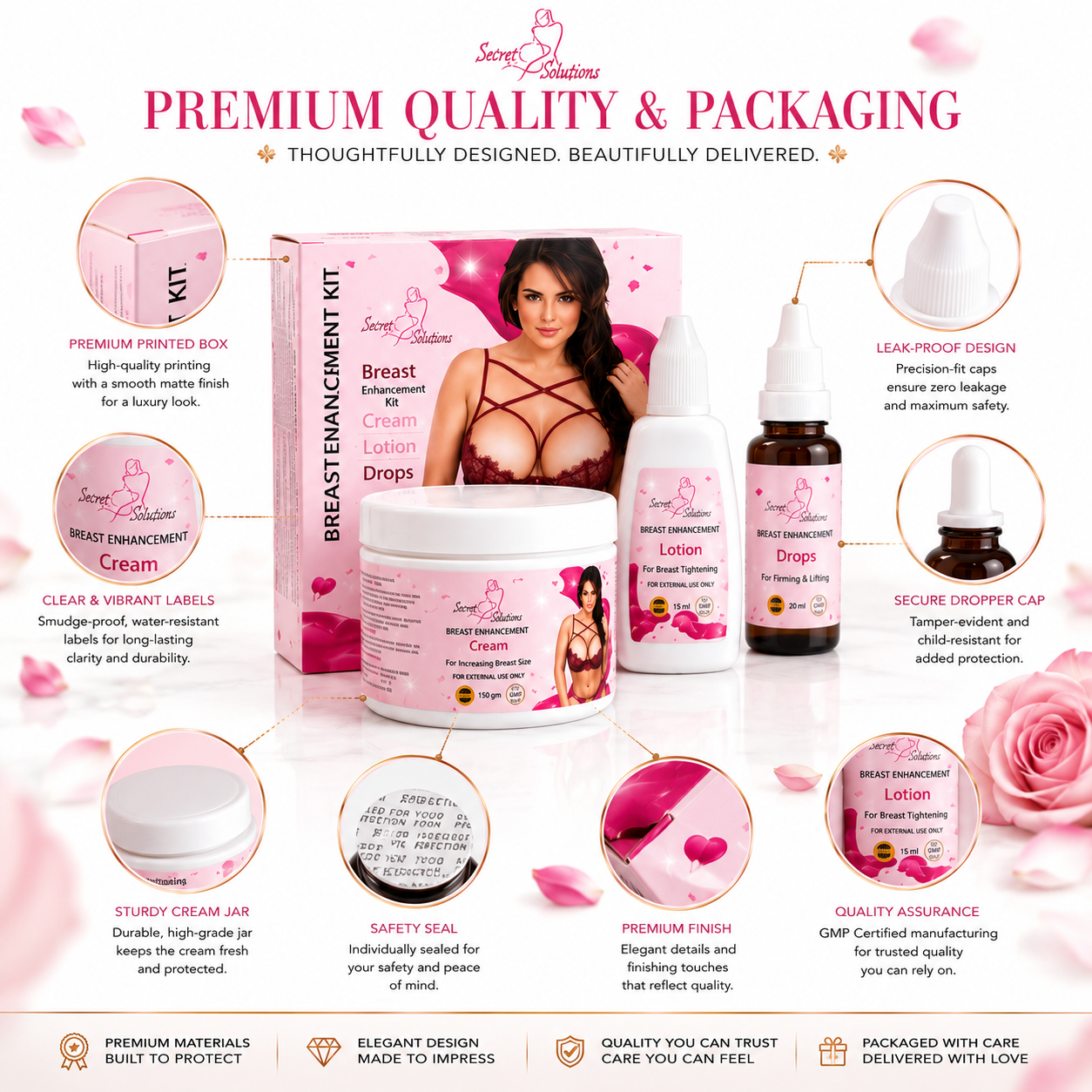 Natural Bust Enhancement & Firming Kit – 3-in-1 Complete Bust Care Formula for Natural-Looking Fullness, Firmer-Looking Skin, Deep Moisturization & Daily Bust Care