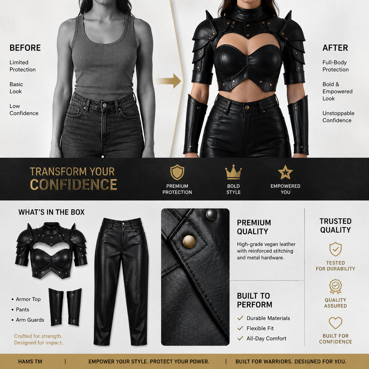 Women's Medieval Warrior Armor Costume – Premium Leather Gothic Knight Armor Set, Handmade Adjustable Cosplay Outfit for LARP, Renaissance Fair, Halloween & Fantasy Events