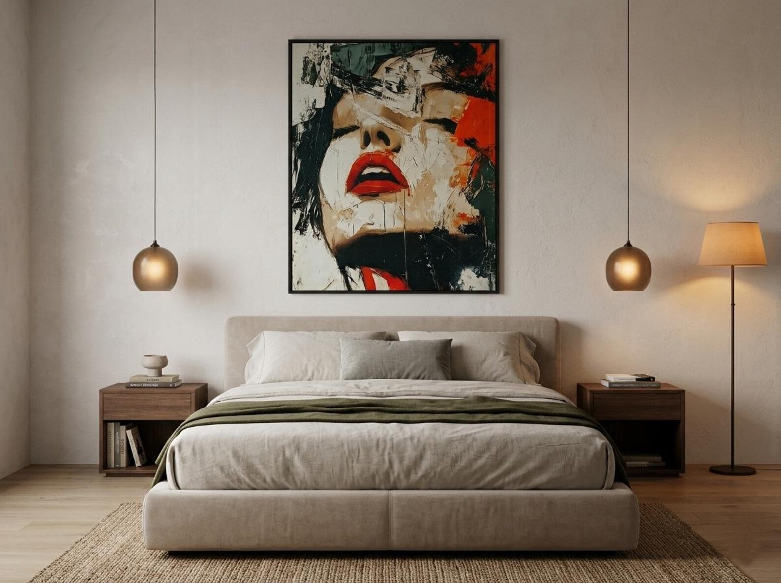 Abstract Portrait Mixed Media Painting: Expressive Face, Bold Strokes, Vivid Accents