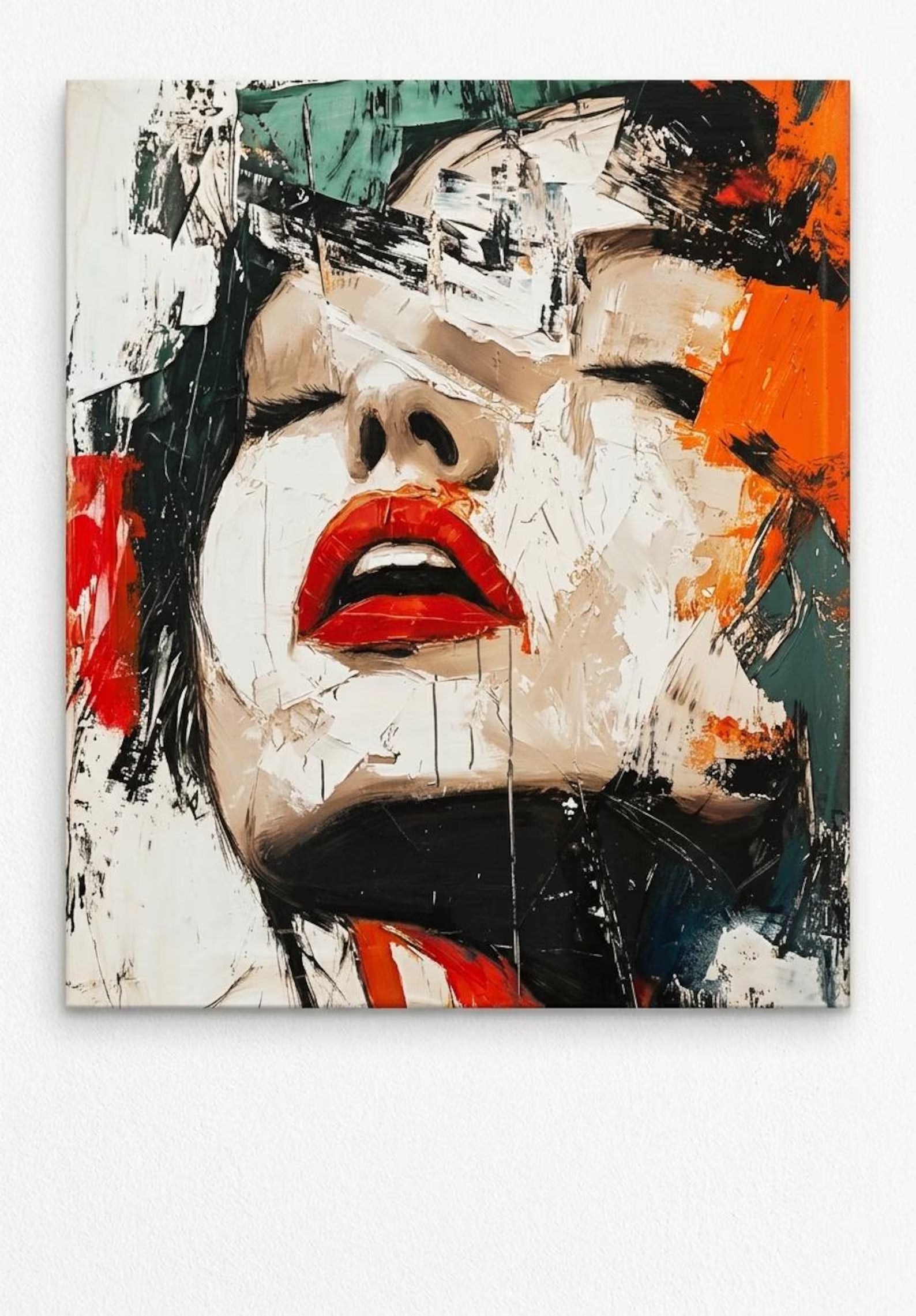 Abstract Portrait Mixed Media Painting: Expressive Face, Bold Strokes, Vivid Accents