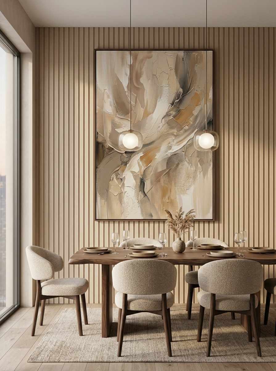 Textured Abstract Wall Painting | Beige Contemporary Canvas Art | Modern Minimalist Decor