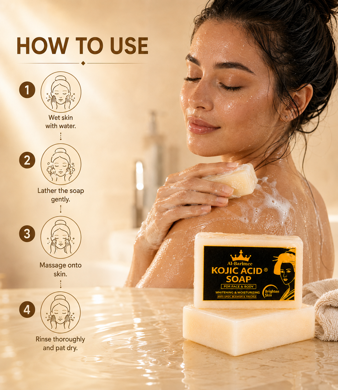 Kojic Acid Soap for Face & Body – 3 Pack Brightening & Moisturizing Soap Bars | Helps Improve the Appearance of Dark Spots, Blemishes & Uneven Skin Tone | Deep Cleansing Daily Skincare Bar