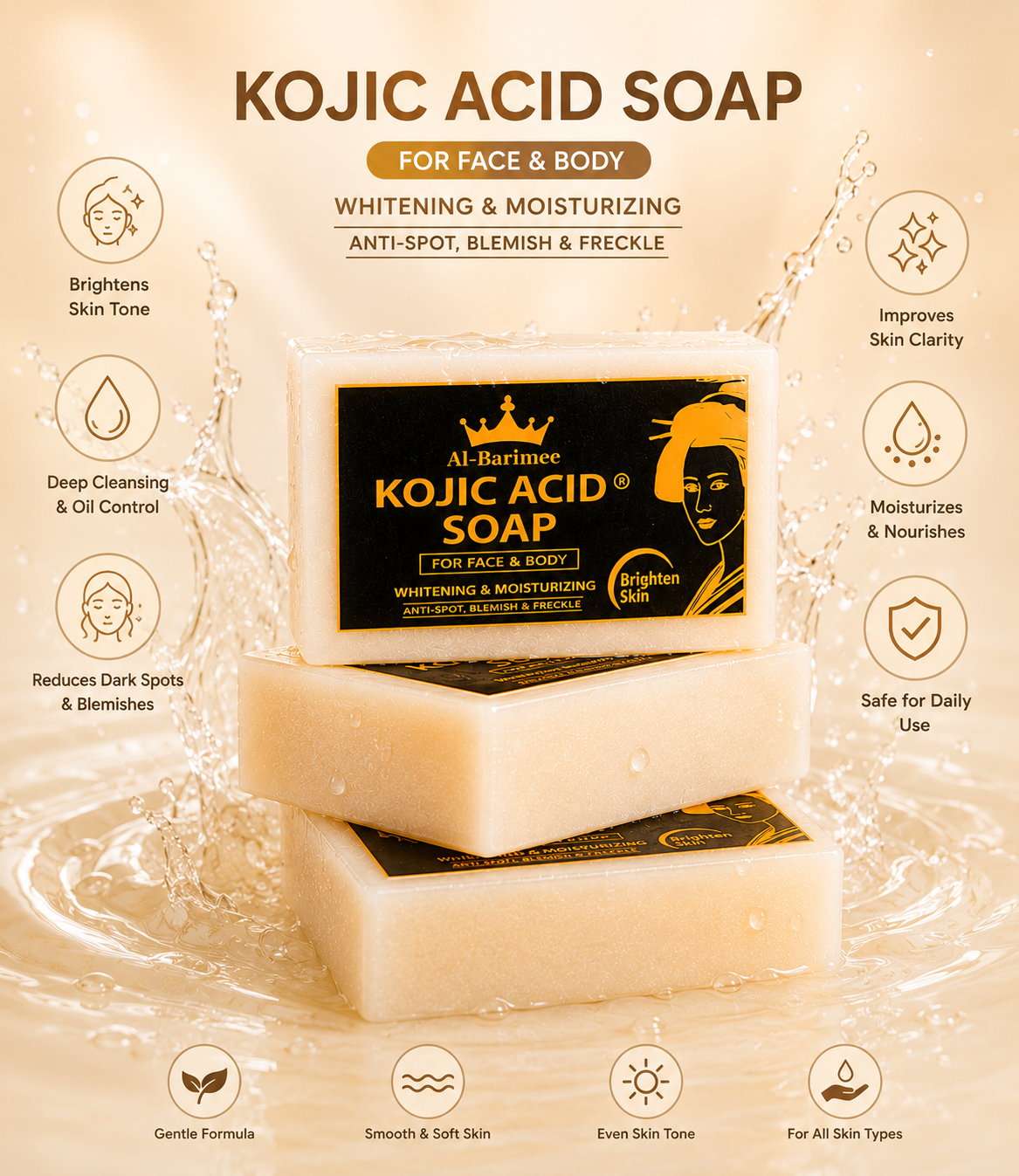 Kojic Acid Soap for Face & Body – 3 Pack Brightening & Moisturizing Soap Bars | Helps Improve the Appearance of Dark Spots, Blemishes & Uneven Skin Tone | Deep Cleansing Daily Skincare Bar
