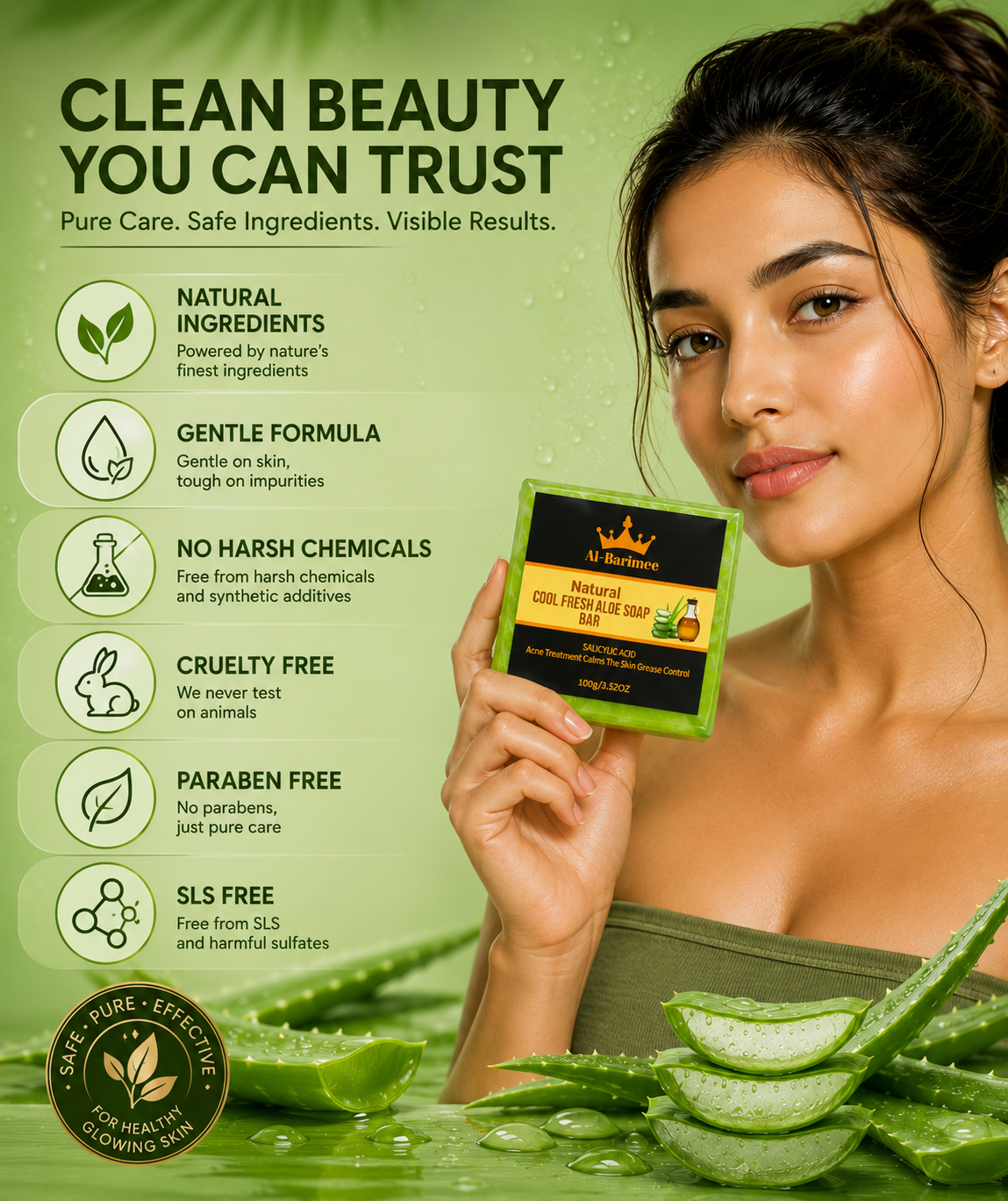 Natural Aloe Vera Soap Bar for Face & Body – 3 Pack | Cool Fresh Cleansing Soap with Tea Tree Oil & Salicylic Acid | Helps Cleanse Pores, Control Excess Oil & Support Acne-Prone Skin