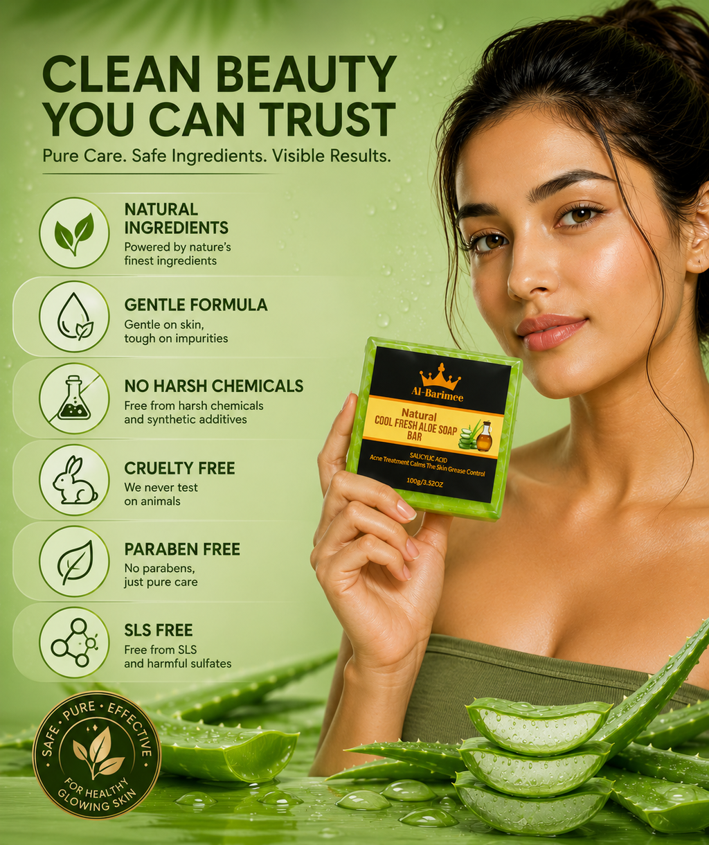 Natural Aloe Vera Soap Bar with Tea Tree Oil & Salicylic Acid – 3 Pack