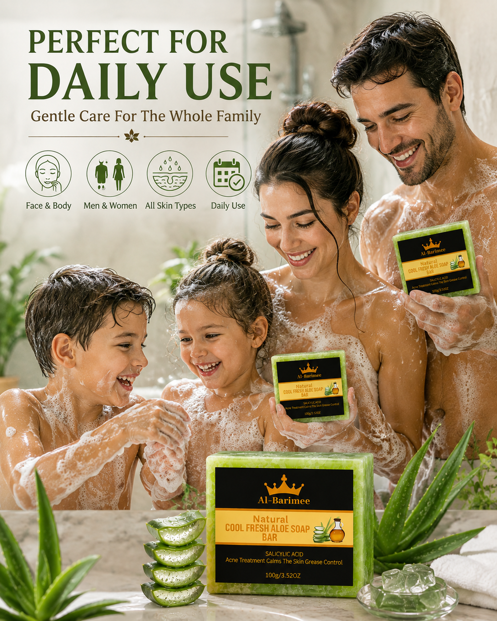 Natural Aloe Vera Soap Bar with Tea Tree Oil & Salicylic Acid – 3 Pack