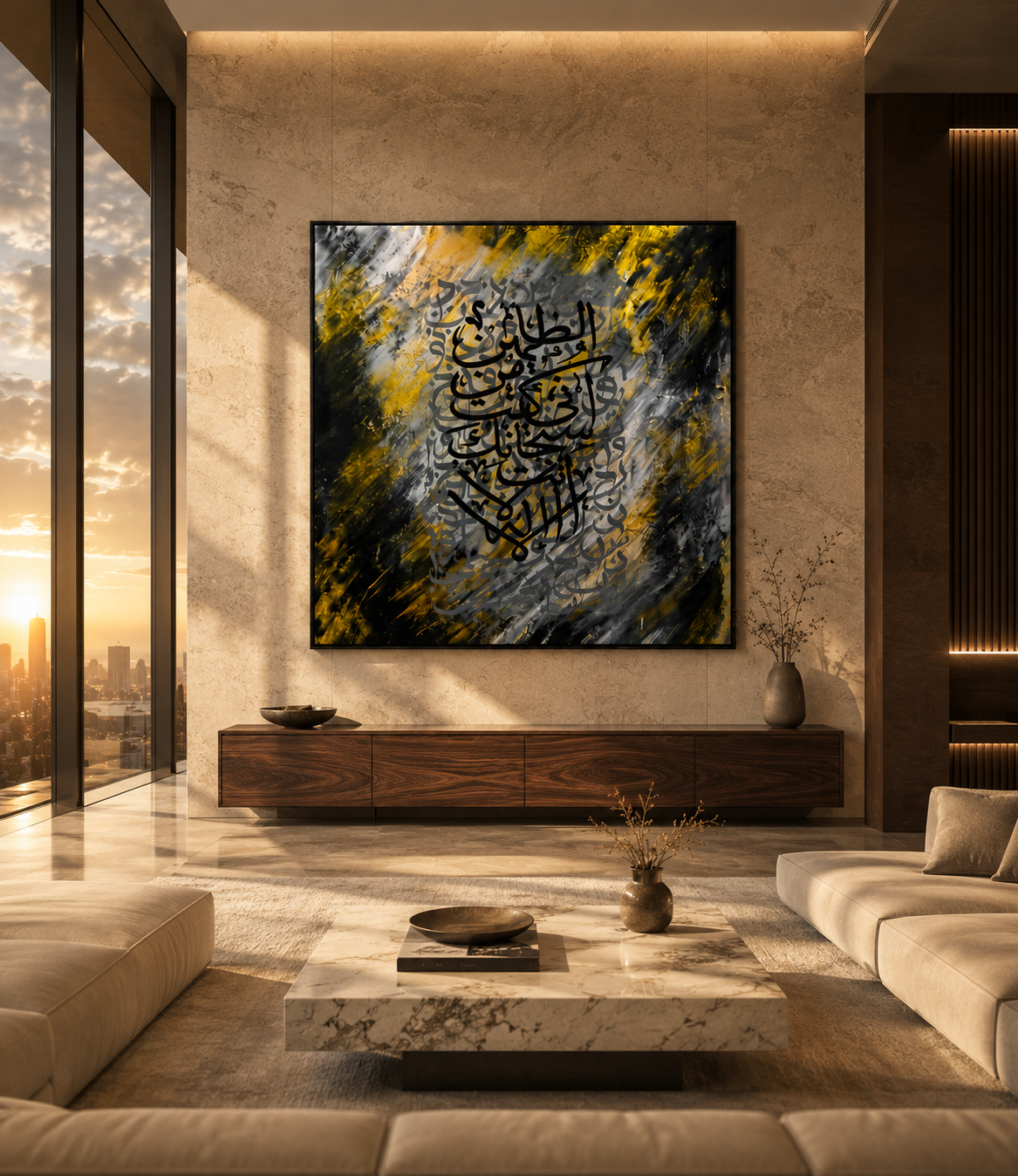 Luxury Arabic Calligraphy Canvas Wall Art | Modern Islamic Abstract Painting | Premium Gallery Wrapped Canvas | Elegant Home Décor