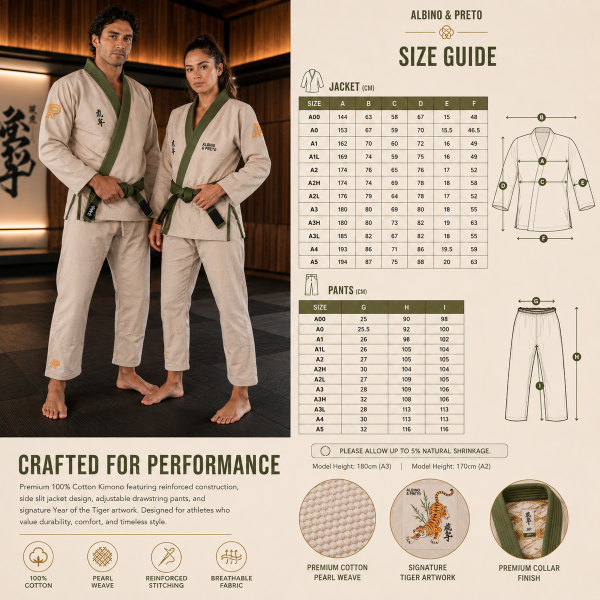 Premium Year of the Tiger BJJ Gi – Beige with Olive Green Trim