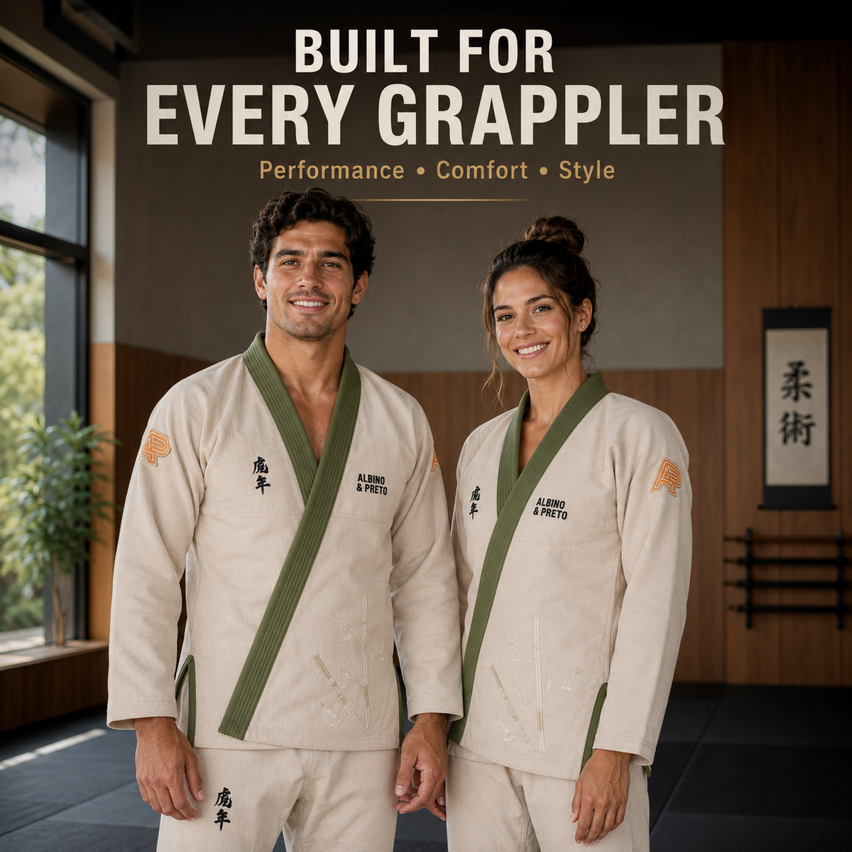 Premium Year of the Tiger BJJ Gi – Beige with Olive Green Trim