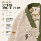 Premium Year of the Tiger BJJ Gi – Beige with Olive Green Trim