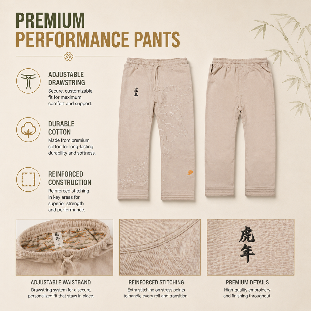 Premium Year of the Tiger BJJ Gi – Beige with Olive Green Trim