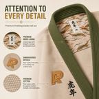 Premium Year of the Tiger BJJ Gi – Beige with Olive Green Trim