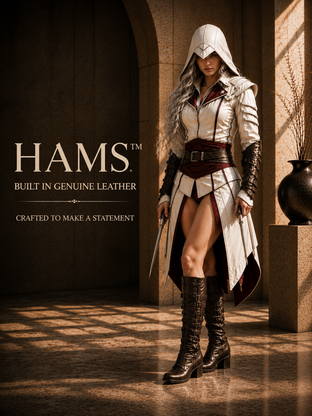 HAMS LEATHER HUB Genuine Cowhide Leather Warrior Costume for Women, Medieval Fantasy Leather Armor Outfit, Handmade Renaissance Cosplay Clothing