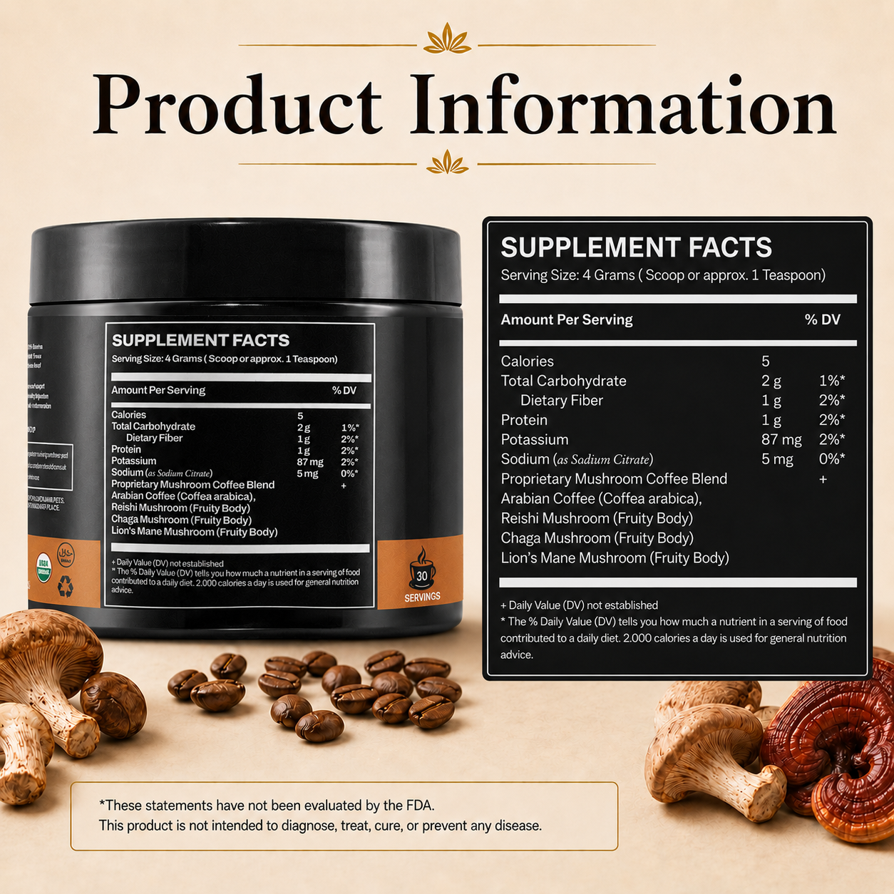 BOOSTUP Mushroom Coffee 10 in 1 – Premium Functional Mushroom Coffee Blend | Energy, Focus & Daily Wellness | 30 Servings (120g)