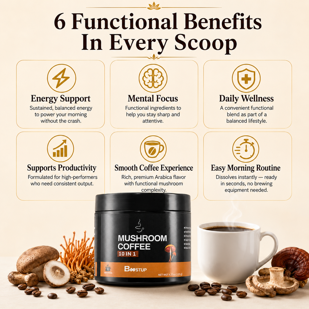 BOOSTUP Mushroom Coffee 10 in 1 – Premium Arabica Instant Coffee