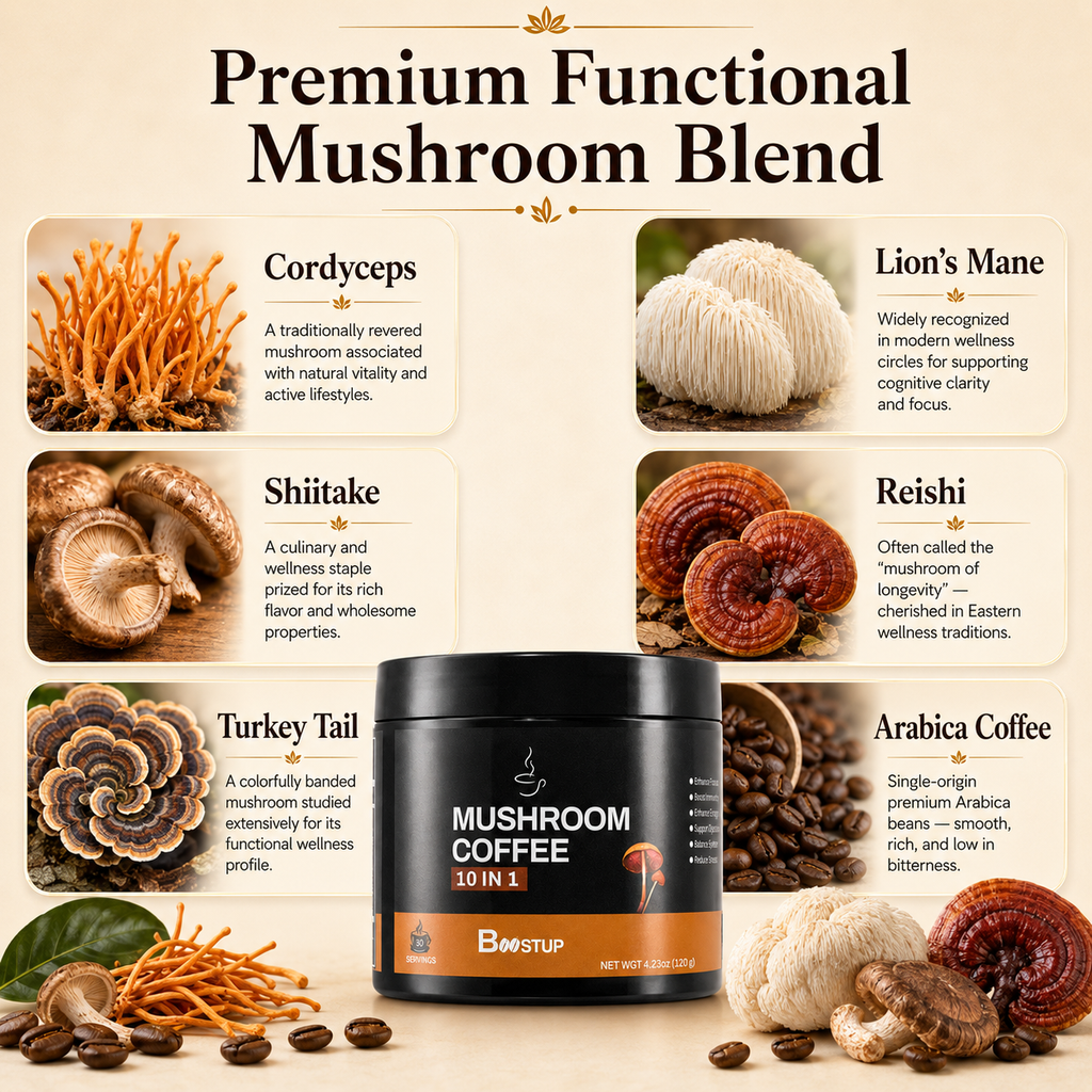 BOOSTUP Mushroom Coffee 10 in 1 – Premium Arabica Instant Coffee