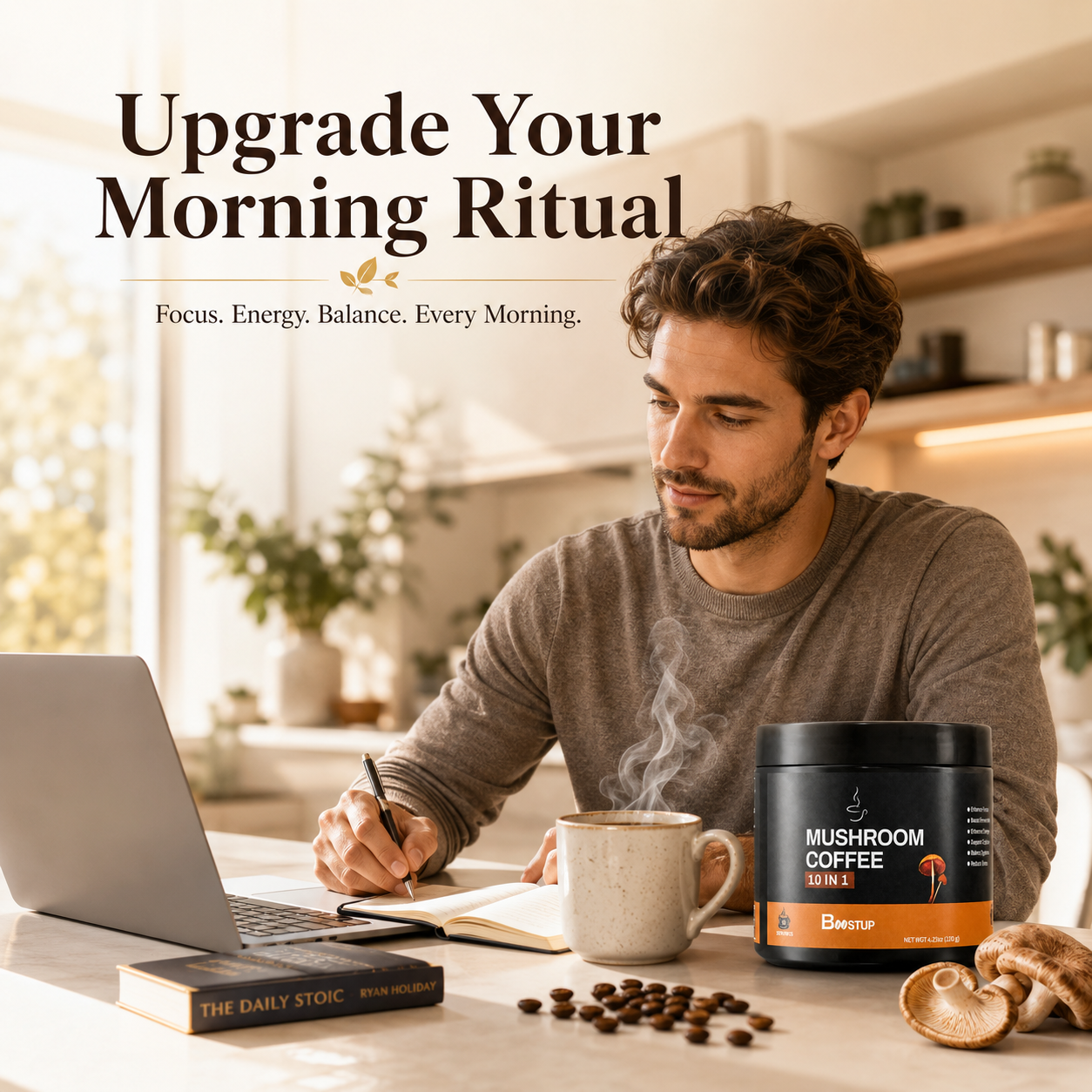 BOOSTUP Mushroom Coffee 10 in 1 – Premium Functional Mushroom Coffee Blend | Energy, Focus & Daily Wellness | 30 Servings (120g)