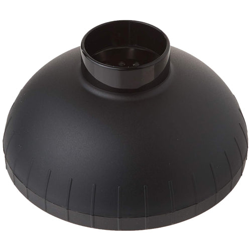 Black plastic dome-shaped object on a white background