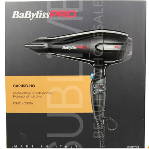 BaByliss Pro hair dryer on a black and orange packaging background