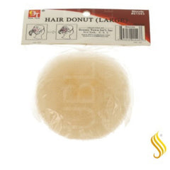Large hair donut in packaging with visible brand label on a white background