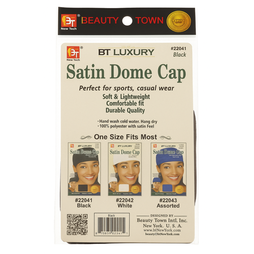 Packaging of Beauty Town Satin Dome Cap with images of women wearing the product.