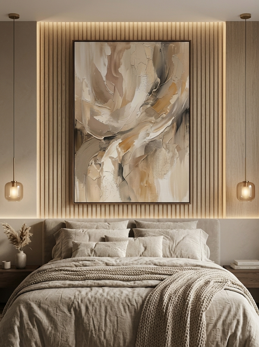 Textured Abstract Wall Painting | Beige Contemporary Canvas Art | Modern Minimalist Decor