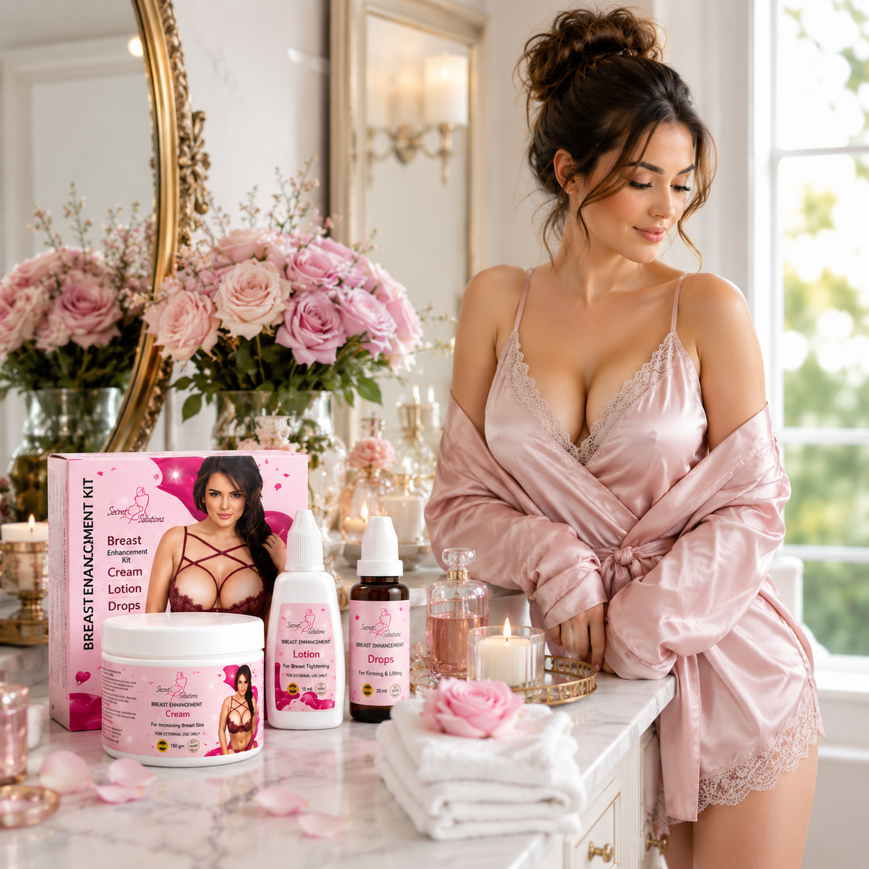 Natural Bust Enhancement & Firming Kit – 3-in-1 Complete Bust Care Formula for Natural-Looking Fullness, Firmer-Looking Skin, Deep Moisturization & Daily Bust Care