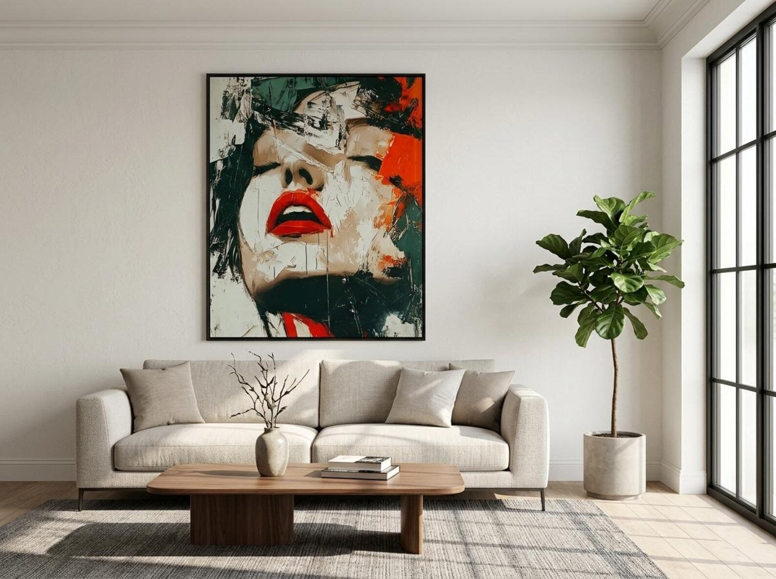 Abstract Portrait Mixed Media Painting: Expressive Face, Bold Strokes, Vivid Accents