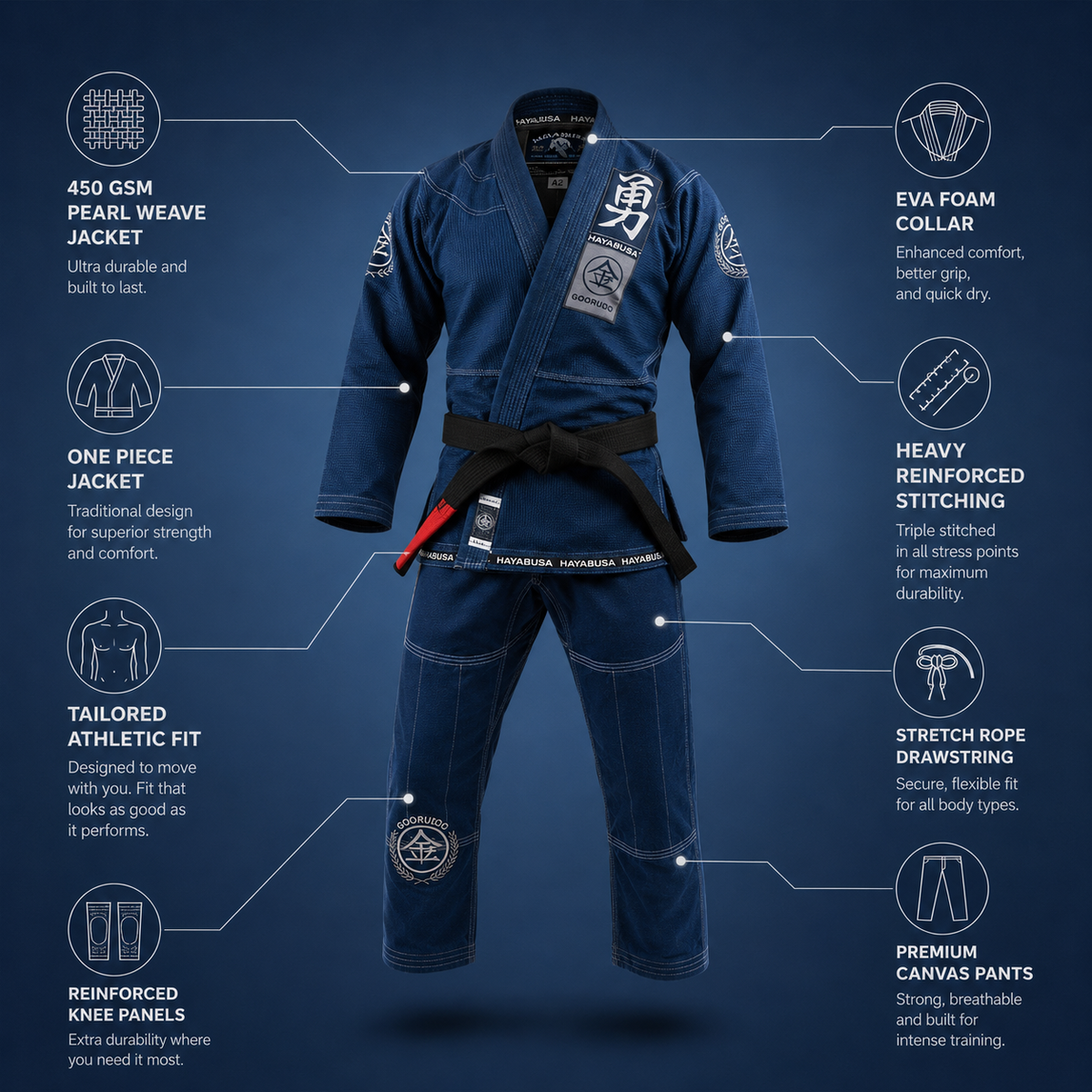 Premium Navy Blue BJJ Gi for Men & Women – 450 GSM Pearl Weave