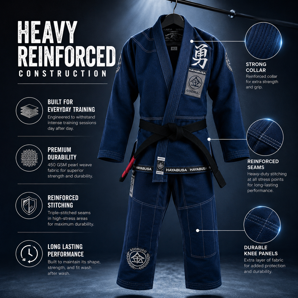 Premium Navy Blue BJJ Gi for Men & Women – 450 GSM Pearl Weave