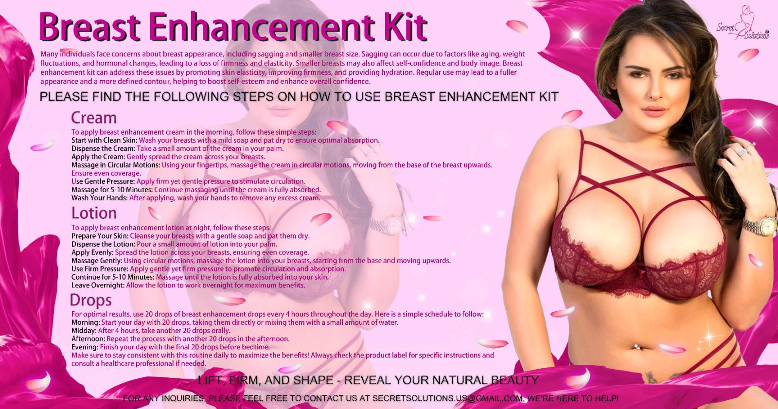 Natural Bust Enhancement & Firming Kit – 3-in-1 Complete Bust Care Formula for Natural-Looking Fullness, Firmer-Looking Skin, Deep Moisturization & Daily Bust Care