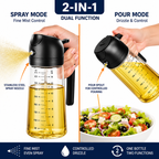 2-Pack 16 oz Olive Oil Sprayer and Dispenser Bottles – 2-in-1 Spray & Pour