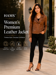 HAMS™ Women's Genuine Cow Leather Biker Jacket – Premium Slim Fit Motorcycle Leather Coat