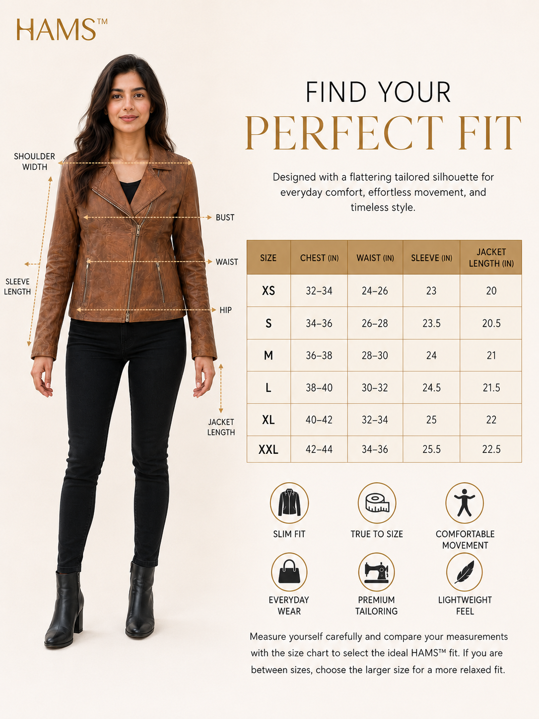 HAMS™ Women's Genuine Cow Leather Biker Jacket – Premium Slim Fit Motorcycle Leather Coat
