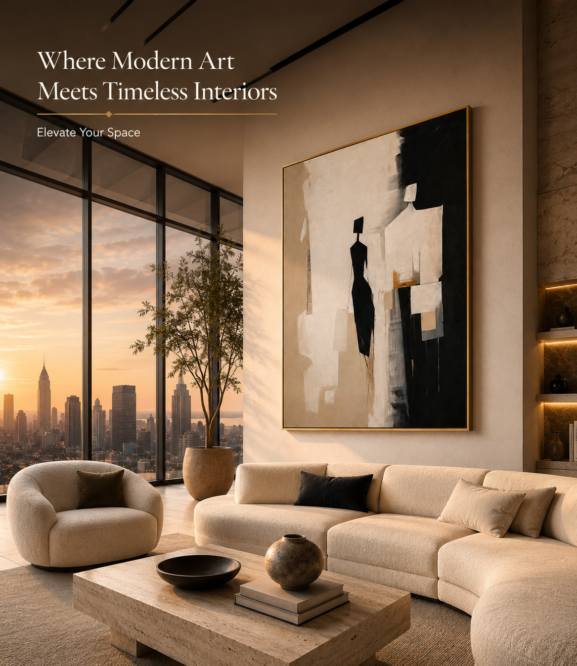 Modern Abstract Figure Canvas Wall Art | Minimalist Contemporary Canvas Painting | Luxury Neutral Wall Décor | Gallery Framed Artwork