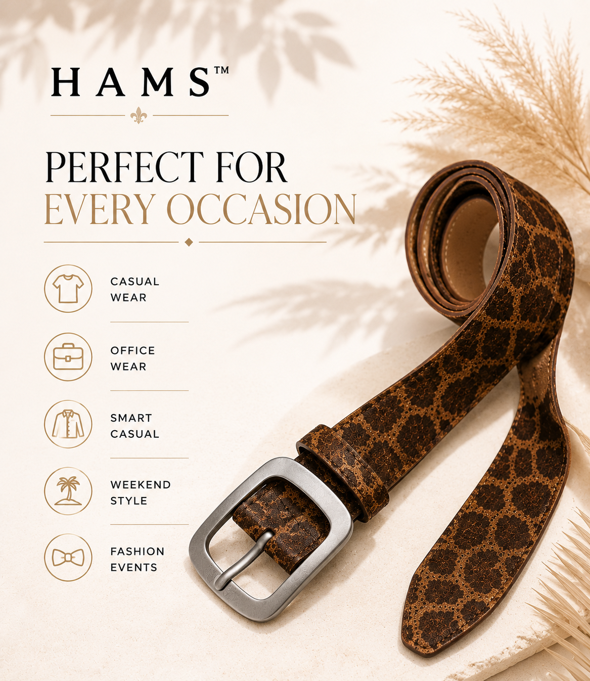 HAMS™ Wild Elegance Genuine Hair-On Cowhide Leather Belt – Giraffe Print | Premium Matte Silver Buckle