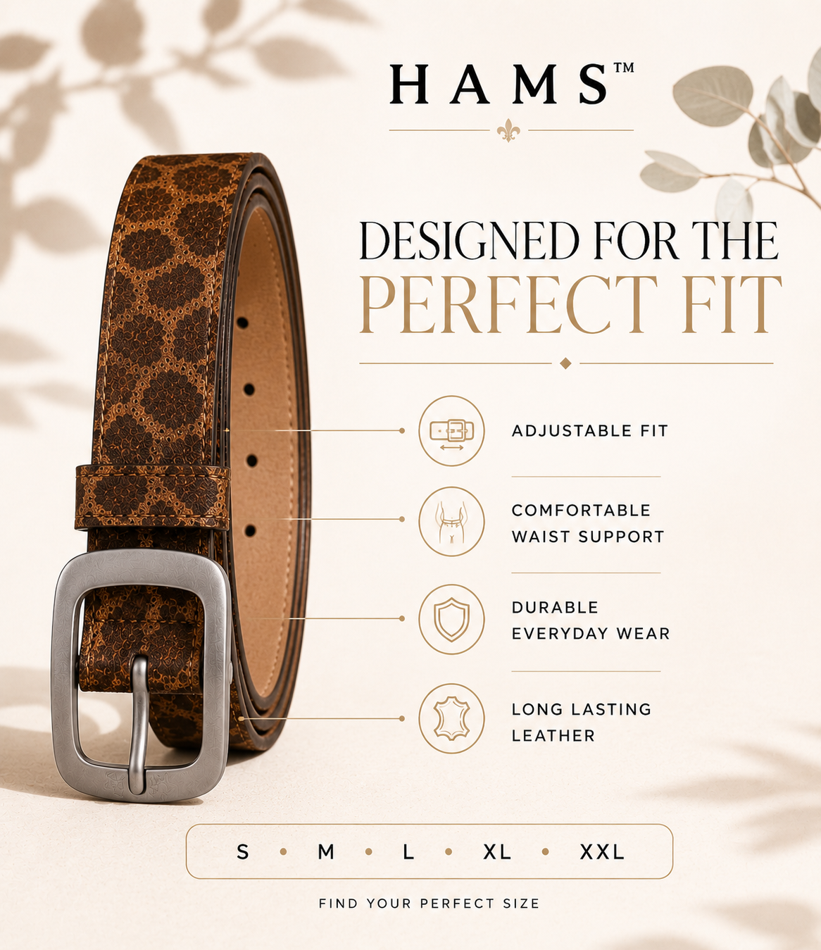 HAMS™ Wild Elegance Genuine Hair-On Cowhide Leather Belt – Giraffe Print | Premium Matte Silver Buckle