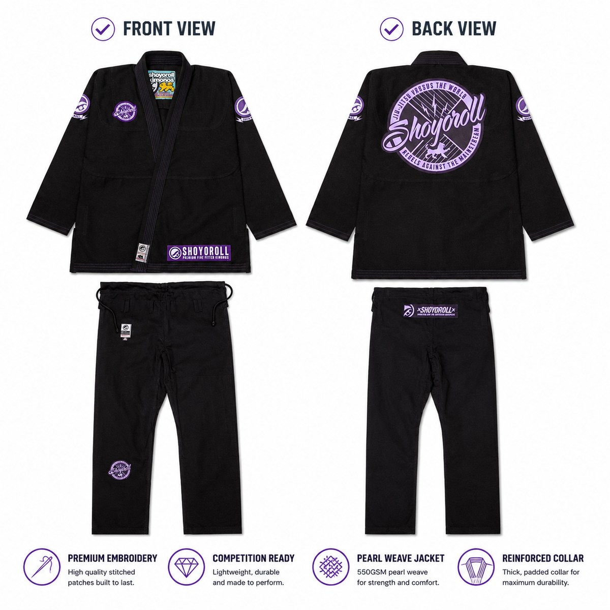 Shoyoroll 7th Sons Black BJJ Gi – 450 GSM Pearl Weave