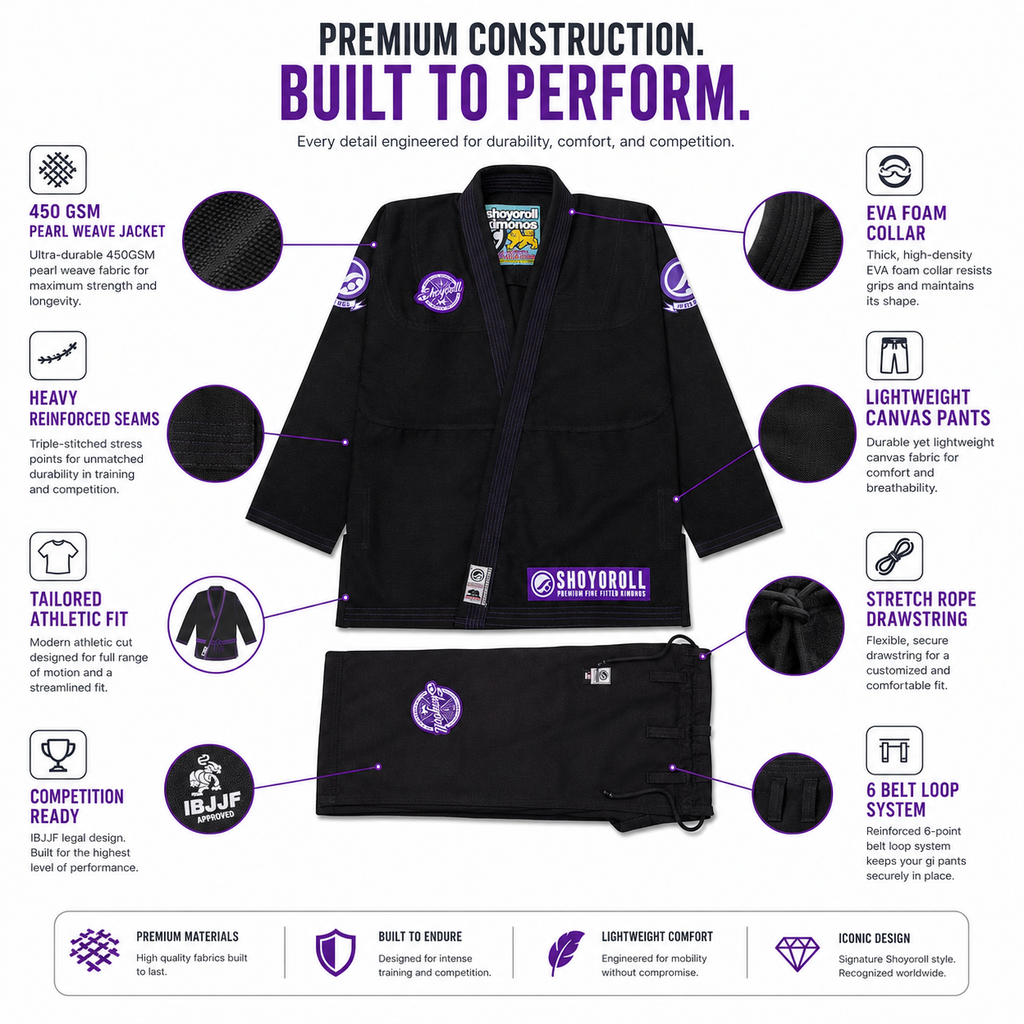 Shoyoroll 7th Sons Black BJJ Gi – 450 GSM Pearl Weave