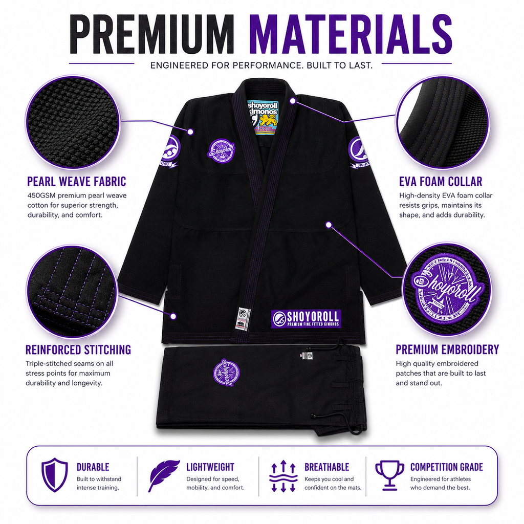 Shoyoroll 7th Sons Black BJJ Gi – 450 GSM Pearl Weave