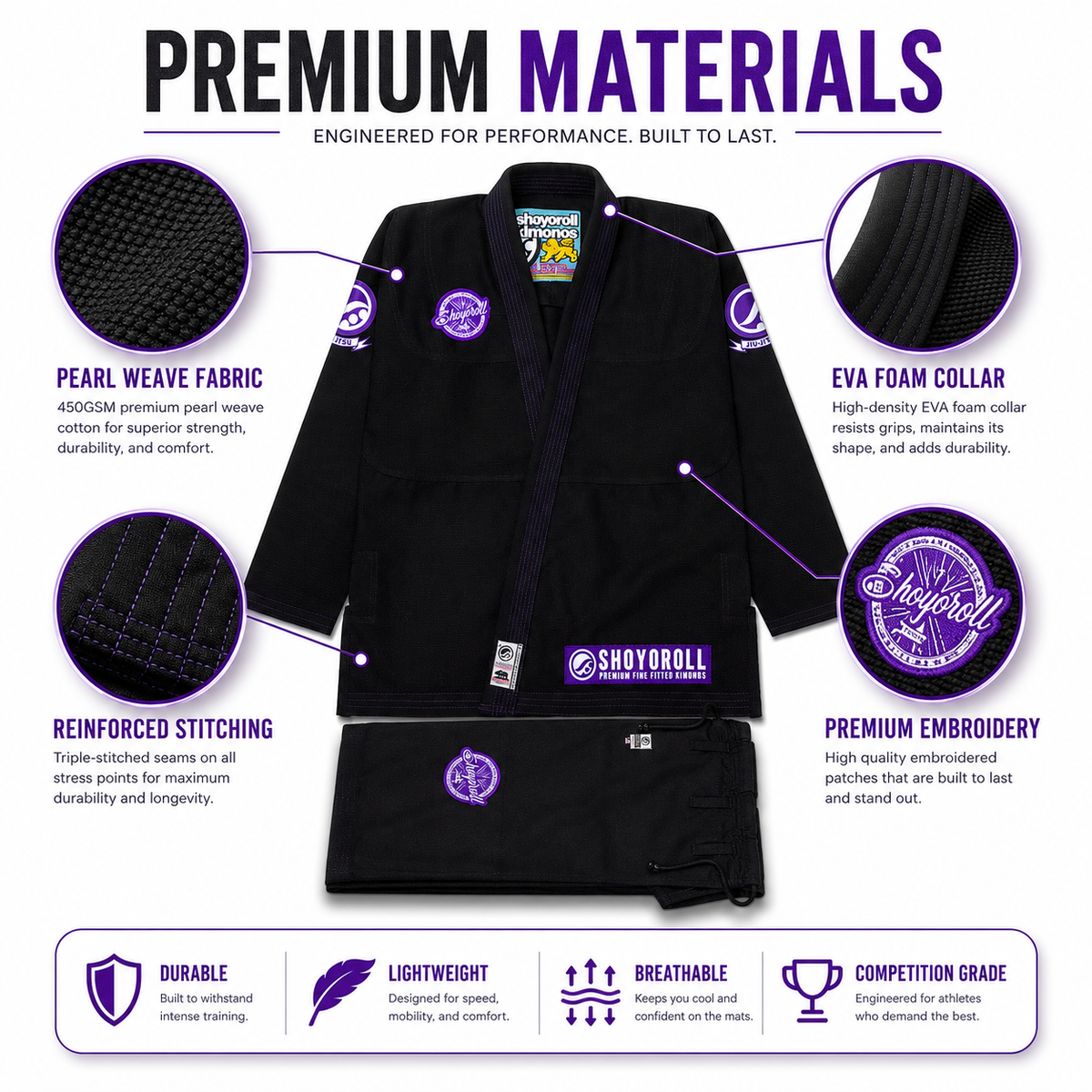 Shoyoroll 7th Sons Black BJJ Gi – 450 GSM Pearl Weave