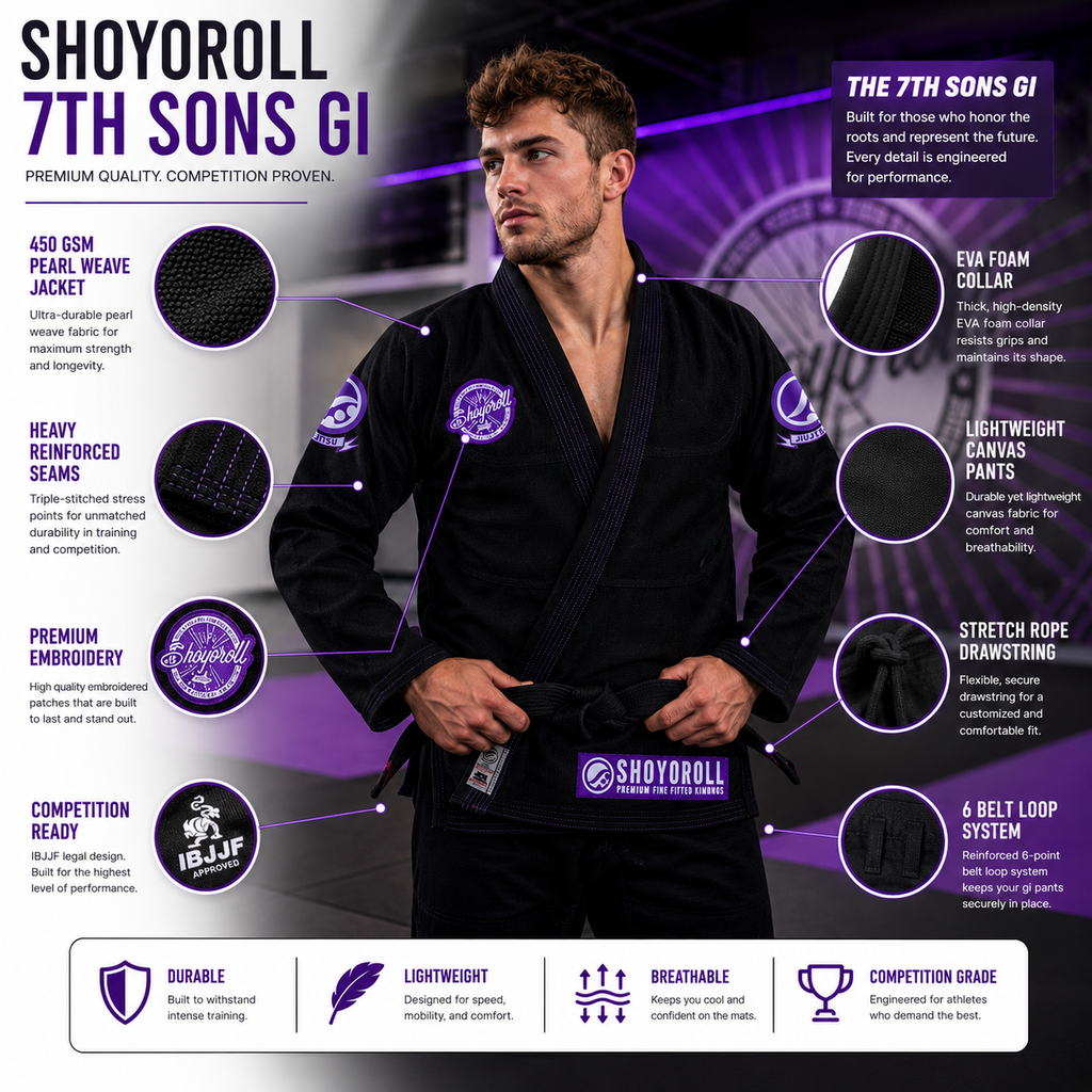 Shoyoroll 7th Sons Black BJJ Gi – 450 GSM Pearl Weave