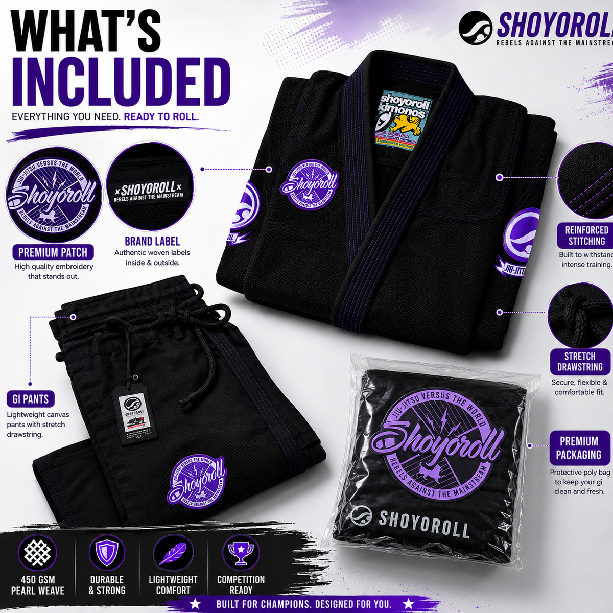 Shoyoroll 7th Sons Black BJJ Gi – 450 GSM Pearl Weave