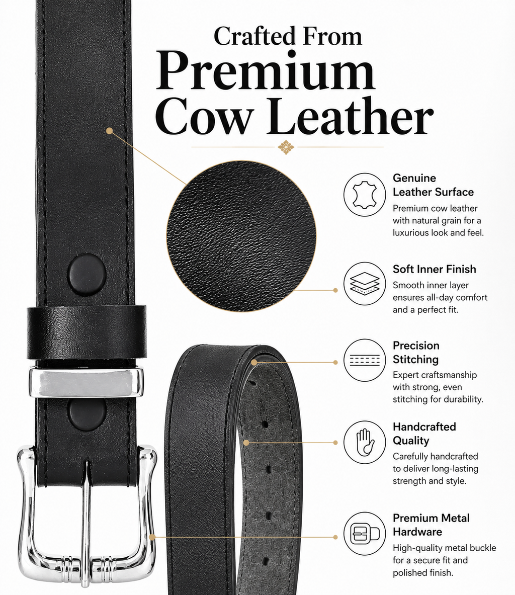 Men's Genuine Cowhide Leather Belt – Black